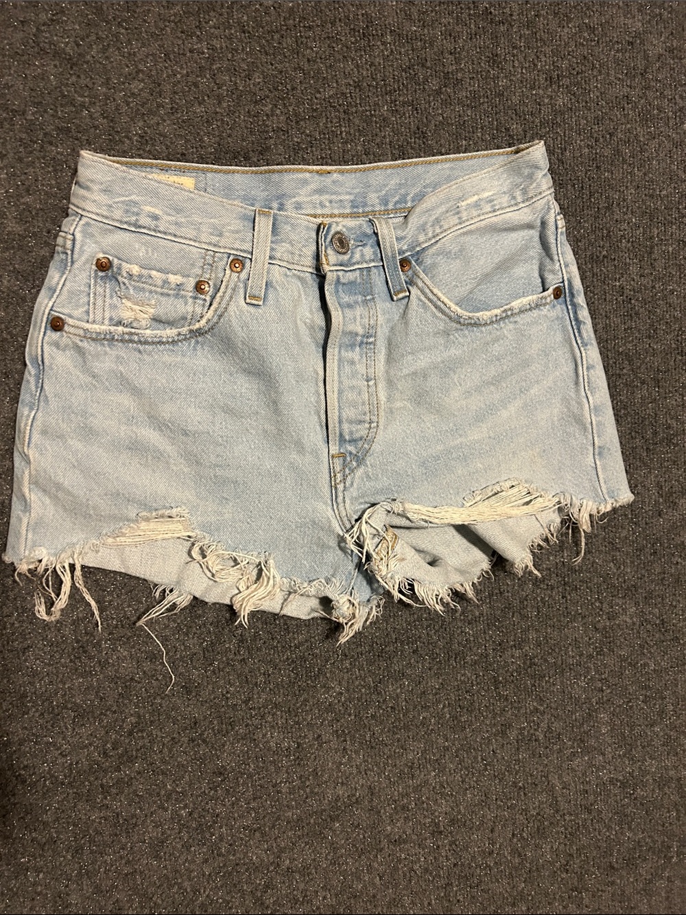 Levi's 591 Premium Light Blue Distressed Cutoff Denim Shorts